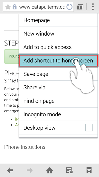 Tap on 'Add shortcut to home screen.'